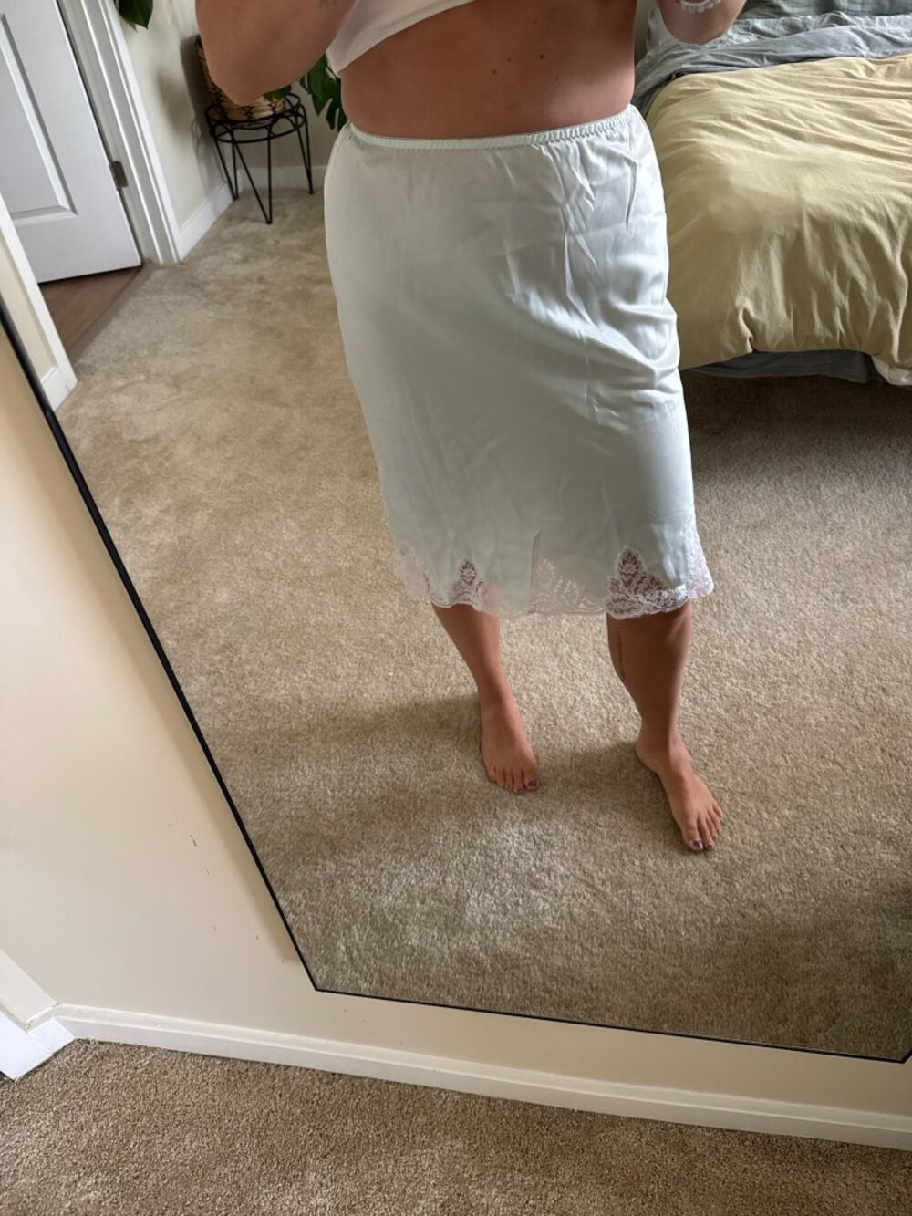 Vintage Saks Fifth Avenue Pale Blue Lace Hem Slip Skirt